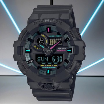 CASIO 卡西歐 G-SHOCK 虛擬世界 霓虹科幻雙顯手錶 1212購物節 送禮推薦 GA-700MF-1A