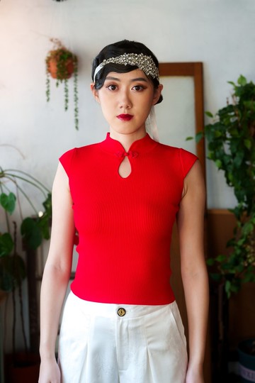 水滴領小鳳仙袖旗袍上衣 (紅色)|香港設計|古典|氣質|日常穿着