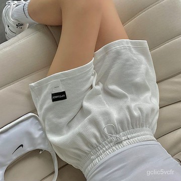 寬鬆短褲 夏季高腰抽繩短褲 華夫格運動休閒褲 闊腿短褲 女學生潮短褲女 夏天短褲 休閒短褲女 學生短褲 直筒褲 大碼短褲