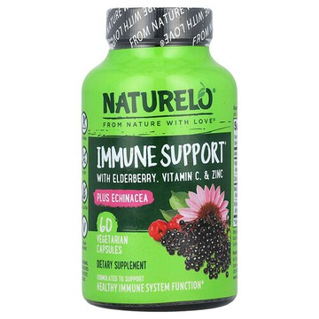 NATURELO, 機體抵抗幫助膠囊，含接骨木果、維生素 C 和鋅、紫錐菊成分、60 粒素食膠囊