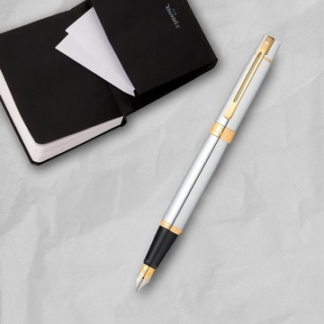 【SHEAFFER】300系列銀桿金夾鋼筆-F尖+A6筆記本禮盒 免費刻字