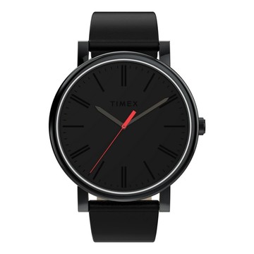 【TIMEX】天美時 OG 42毫米 紅色秒針 皮錶帶脘錶(黑 TXTW2Y69200)