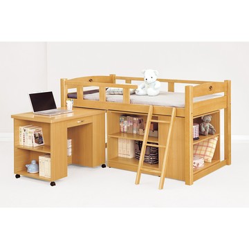 貝莎3.8尺檜木色多功能組合床組（全組）（右向）