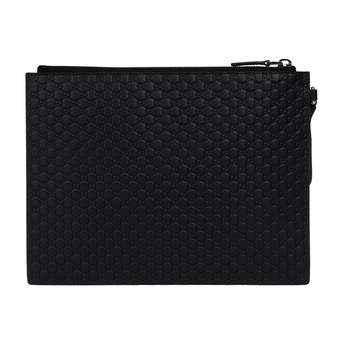 GUCCI Guccissima GG Logo 壓紋皮革附提把手拿包/黑色