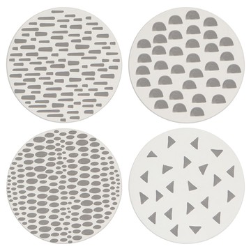 NOW 石陶吸水杯墊  圖騰灰  直徑10.2cm  4個