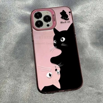 卡通貓咪 鐳射殼 透明殼 空壓殼 防摔手機殼 適用於 iPhone 15 14 13 12 11 Pro Max  XR