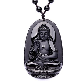 開光天然黑曜石大日如來吊墜 屬羊屬猴本命佛 生肖羊猴守護神掛墜