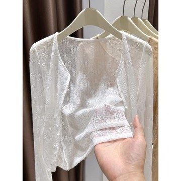 蕾絲短款鏤空開衫女夏季薄款冰絲吊帶裙外搭網紗罩衫披肩空調外套