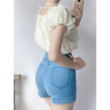 CHANGSHENG/翹臀神褲 辣妹超彈力！修身不緊繃的修身牛仔短褲夏薄