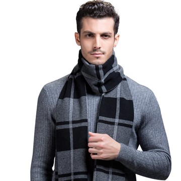圍巾羊毛披肩-格子提花針織休閒男配件4色73wh83【獨家進口】【米蘭精品】