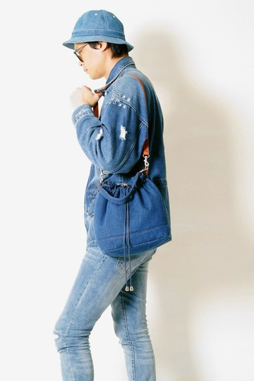 DENIM-手做丹寧牛仔帆布抽皺式手提/斜側揹/水桶包