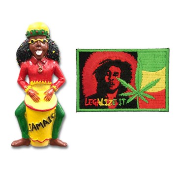 造型布貼＋磁鐵【2件組】 牙買加打鼓黑人旅遊磁鐵＋巴布·馬利 雷鬼歌手背膠補丁 大門磁鐵 彩色磁鐵 磁鐵 地標磁鐵_廠商直送