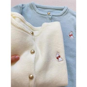 軟糯甜心針織開衫外套女2024春秋裝新款可愛小兔刺繡百搭短款上衣