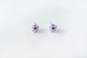 925純銀 小巧亮紋 天然紫水晶 耳針耳環 一對 免費送禮包裝