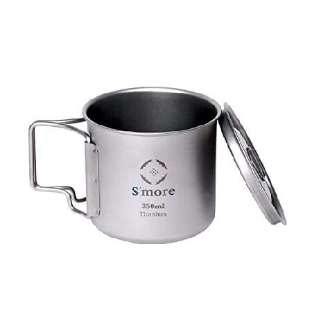 S'more Titanium Cup Camping Mug Foldable Handle Titanium Pot with Lid for Camping Hiking Backpacking -11.8oz