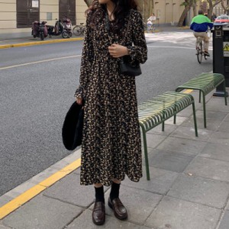 秋新作 ワンピース 秋 ワンピース 冬 ワンピース ロング ワンピース 花柄 レディース ロング丈 長袖 ワンピース 韓国 ワンピース 長袖 通販 Lineポイント最大get Lineショッピング