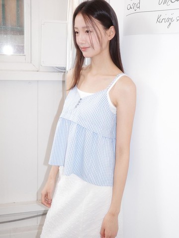 Seersucker Sleeveless Blouse [BLUE] (WBE2L03521)