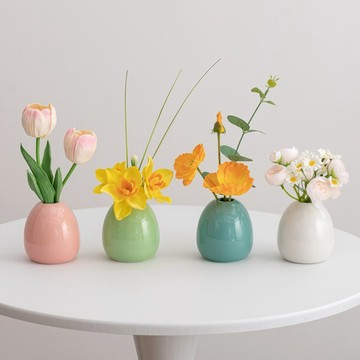 永生花🌷 奶油風鬱金香假花小雛菊仿真花束擺飾客廳高級感陶瓷花瓶裝飾擺設 母親節禮物 交換禮物