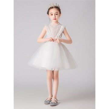 女童高端生日禮服兒童婚紗白色公主裙花童婚禮小女孩主持人演出服