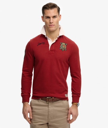 Superdry Men's Double Emblem Rugby Top Red Size: M