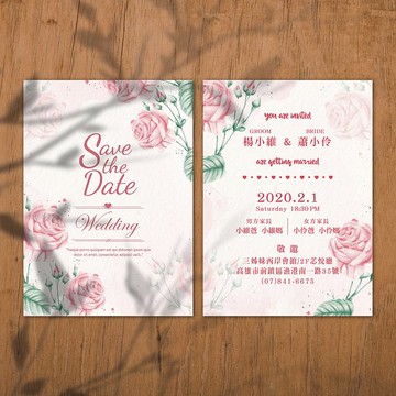 喜帖 美式囍帖 質感囍帖 少量喜帖 明信片喜帖 結婚-粉嫩嬌羞玫瑰