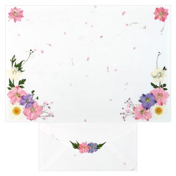 Day of Writing letters 押花禮緞信 + 信封 + 練習用韓紙 成品套組  可愛粉紅滿天星  1組