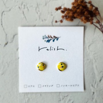 【再販】黃色 水球 金繼 陶器 耳針 無耳洞耳夾 耳環 黃色 祭典 夏 夏日祭典 祭典 水氣球 和風 小巧 迷你 簡約 禮物
