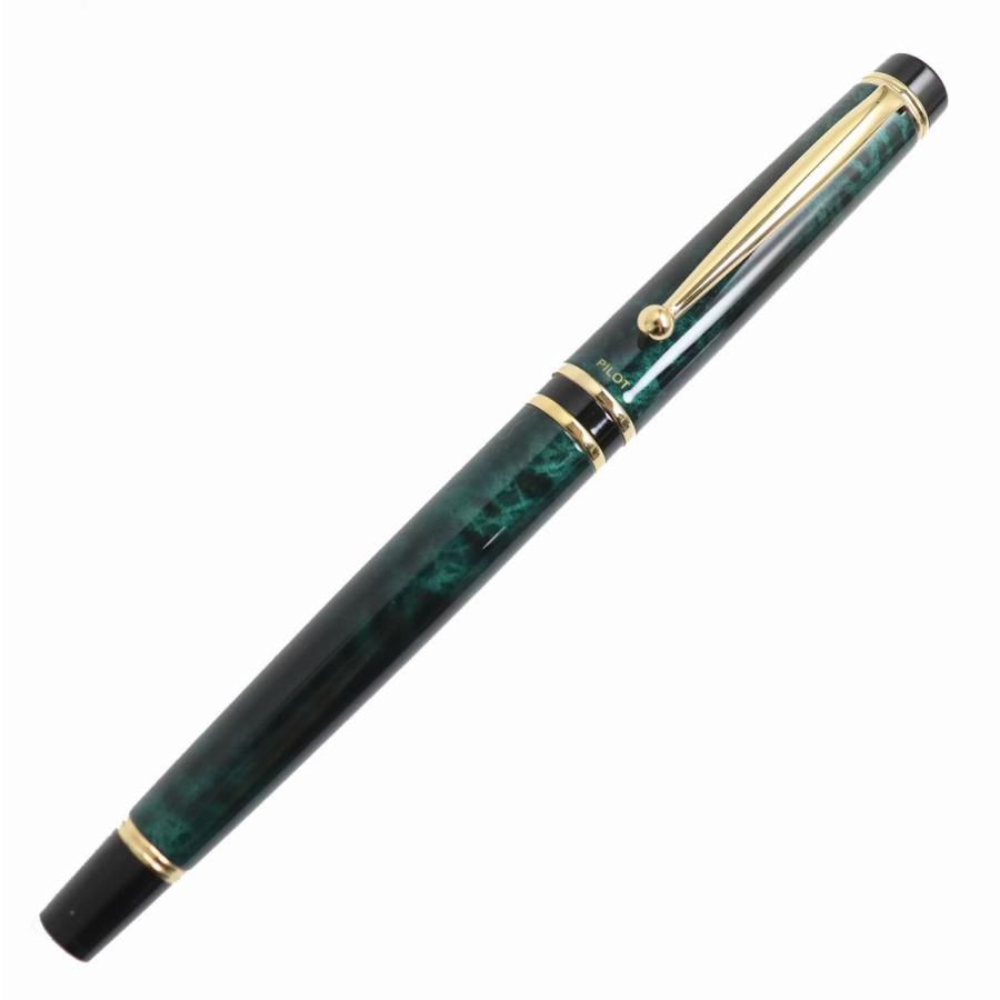 極美品△PILOT パイロット グランセNC 万年筆 ペン先14K Fニブ キャップ式 ブラック×グリーン（マーブル）×ゴールド 日本製 オススメ◎