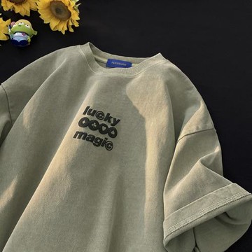 圓領短袖T恤男夏季潮流重磅設計感小眾發泡字母印花休閑百搭上衣