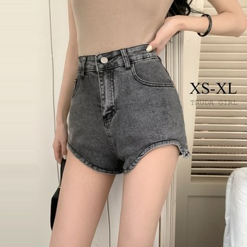 《杜達女孩》這個刷色很可以 XS-XL牛仔短褲 前短後長 熱褲 超彈力短褲 牛仔短褲 超短褲 短褲 高腰短褲 圓弧短褲