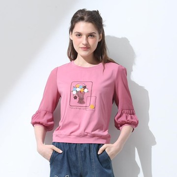 CLL巧玲瓏 刺繡花籃七分袖造型上衣 7613924