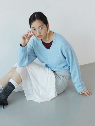 Alpaca Cozy V-Neck Knit [Sky Blue]