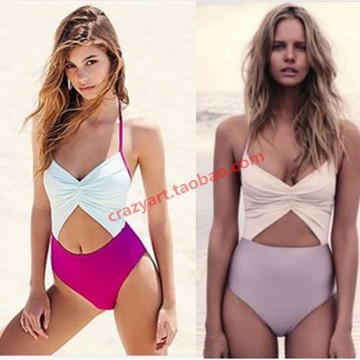 鋼托聚攏連體顯瘦泳衣歐美外貿原單泳裝女士性感鏤空比基尼bikini