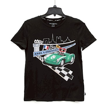 Karl Lagerfeld 卡爾與貓的瘋狂賽車圓領棉T(黑色)