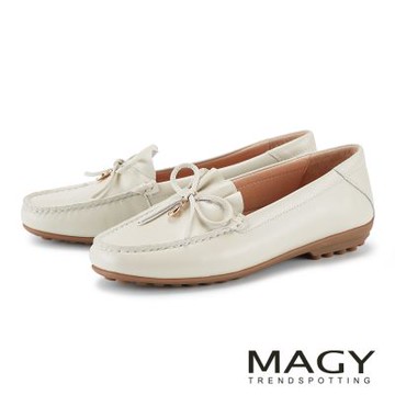 MAGY 細緻羊皮蝴蝶結飾舒適樂福平底鞋 米色