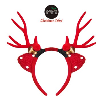 摩達客耶誕派對-立體白點紅色大鹿角聖誕髮箍
