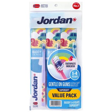 【JORDAN】3支裝 麻吉麻吉1~4歲 超軟毛 兒童牙刷(挪威品牌 顏色隨機出貨)