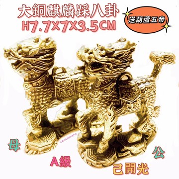 【紅磨坊】銅麒麟八卦 銅麒麟踩八卦 一對開光 麒麟10.2CM送吊飾兩條