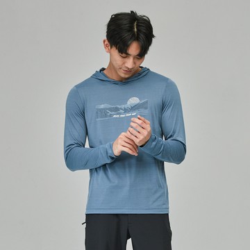 ADISI 男輕薄棉感快乾連帽長袖圖T AL2311122 (S-2XL) 雙色灰藍