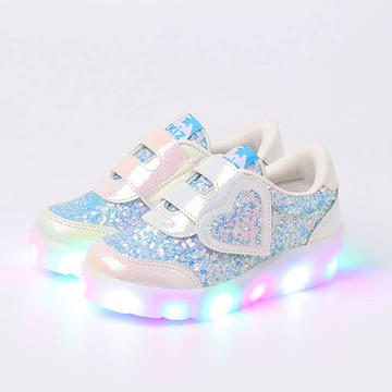 韓國 OZKIZ - (LED)夢幻亮片魔鬼氈厚底鞋-藍