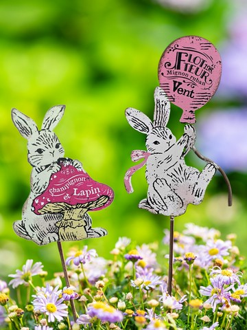 鐵藝兔子氣球花插可愛小動物綠植花盆插牌裝飾可愛花園雜貨裝飾品