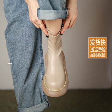 【黎莎】炸街馬丁靴小個子短靴2025秋冬瘦瘦靴增高彈力靴子女厚底