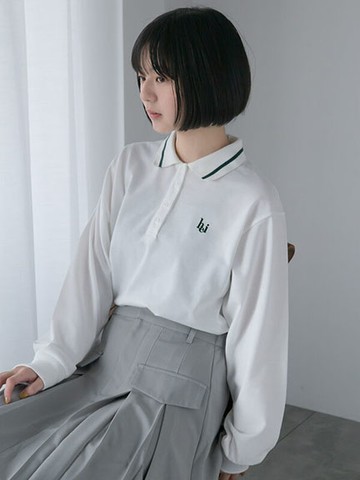 英文刺繡單線翻領半排釦Polo衫(0F000563010) - ehka sopo