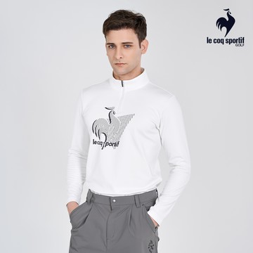 【LE COQ SPORTIF GOLF公雞高爾夫】男款白色吸濕速乾內刷毛立領長袖棉衫QGU2T103