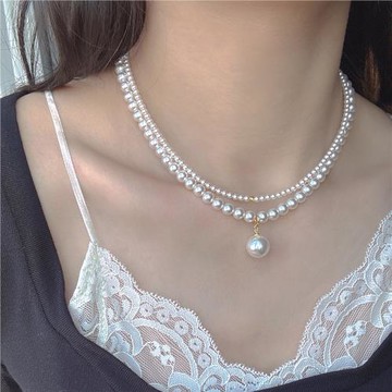 【情人節禮物】希婭《古堡少女》法式施家珍珠雙層疊戴項鏈輕奢