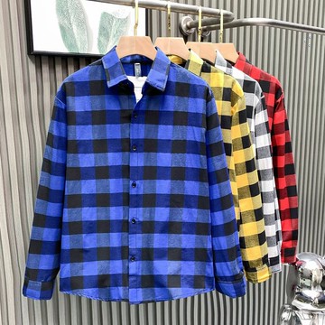 美式休閒街頭襯衫  做舊復古格子襯衫