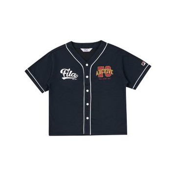 FILA KIDS 童短袖開襟T恤-丈青 1TEA-4419-NV