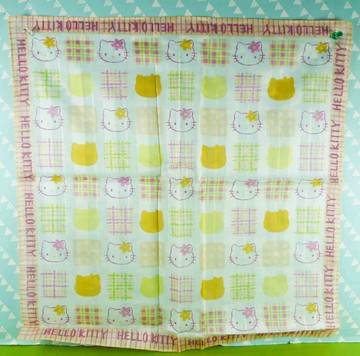 【震撼精品百貨】Hello Kitty 凱蒂貓 絲巾 kitty頭正方格粉邊*40070 震撼日式精品百貨