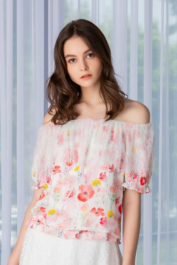 MW 二穿式蕾絲印花雪紡上衣