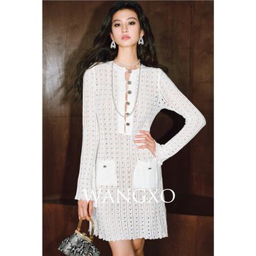 WANGXO｜滑爽28支棉錦｜高耗時窗影鏤空鉤花｜吊帶&針織連衣裙